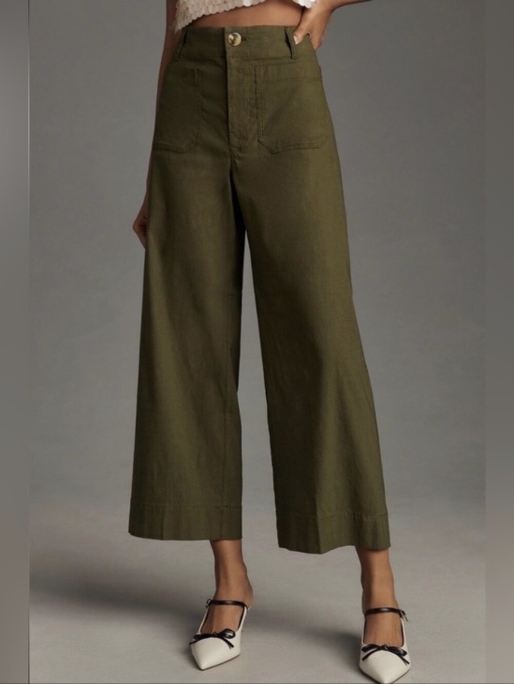 Anthropologie Maeve The Collette Crop Wide Leg Pants In Olive Green Size 27